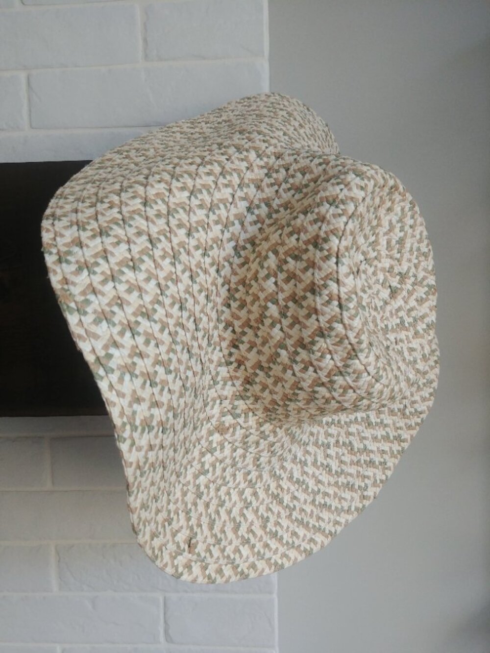 Floppy wide brim 100% paper woven straw hat cream tan brown green - Picture 4 of 14